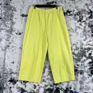 Hot Cotton Pants Womens Size Medium Bright Yellow/Green Wide Leg Linen‎ Cotton